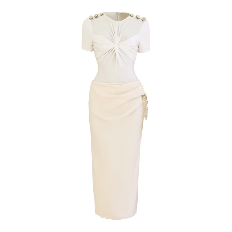 MUSHROOM MIDI DRESS HUGGING BODICE DESIGN TWIST CHEST