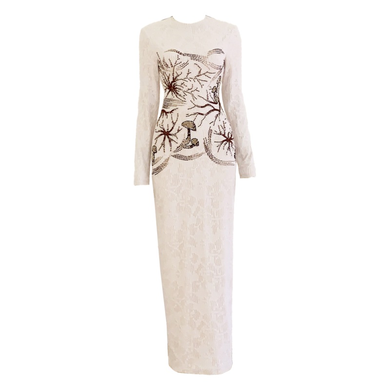 MUSHROOM MIDI DRESS HUNGGING BODY WITH STONES