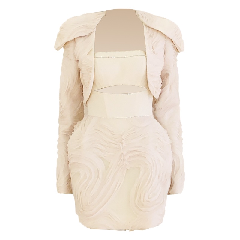 MUSHROOM SHORT DRESS WITH LONG SLEEVE JACKET