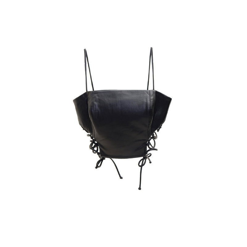 RIBBONED FAUX LEATHER CROP TOP