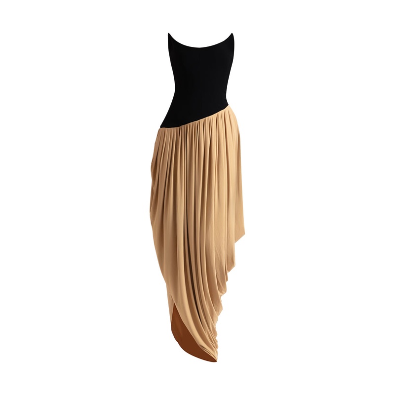 ZOSIA BLACK AND BEIGE MAXI DRESS