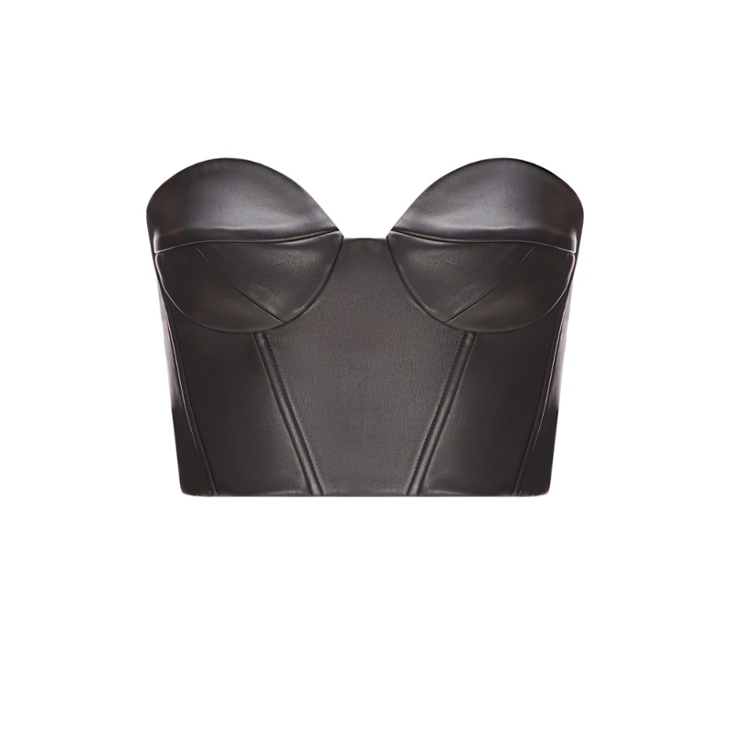BLACK FAUX LEATHER MINI CORSET