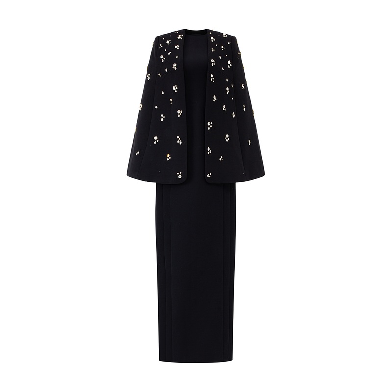 BLACK STRAIGHT ACROSS WITH CRYSTAL EMBELLISHMENTS GOWN