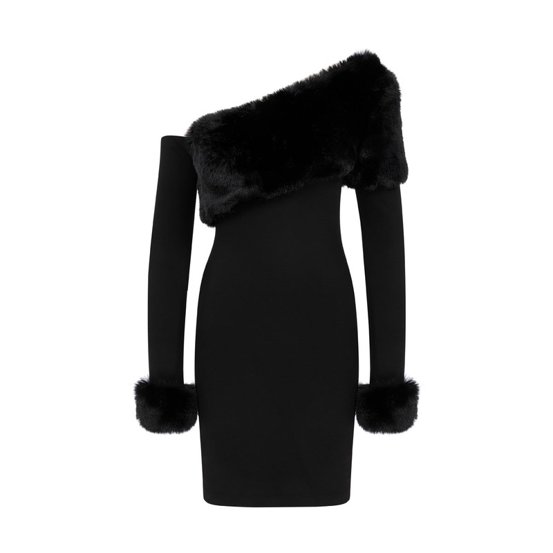 FROSTY NOIR MINI DRESS WITH FUR