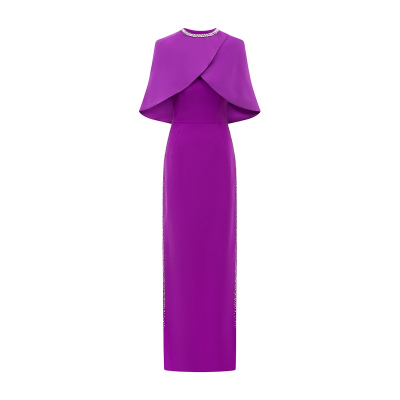 PURPLE SIDES STONE EMBELLISHMENTS STRAIGHT GOWN