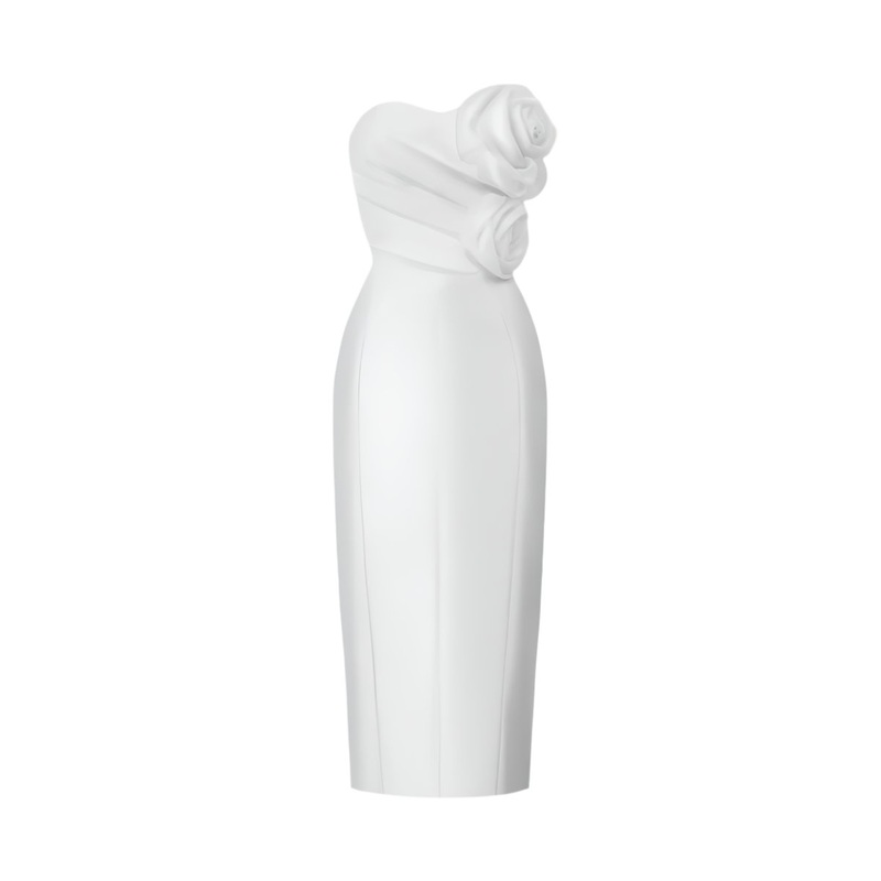 3D ROSE SILK MIDI DRESS