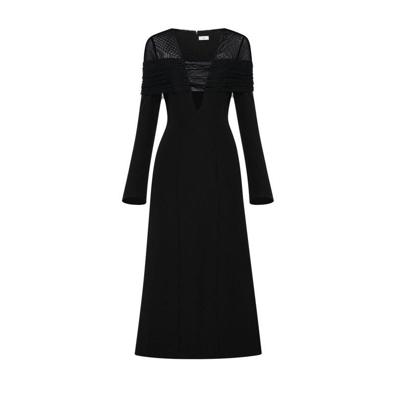 BLACK V-NECK CUT-OUT MIDI DRESS