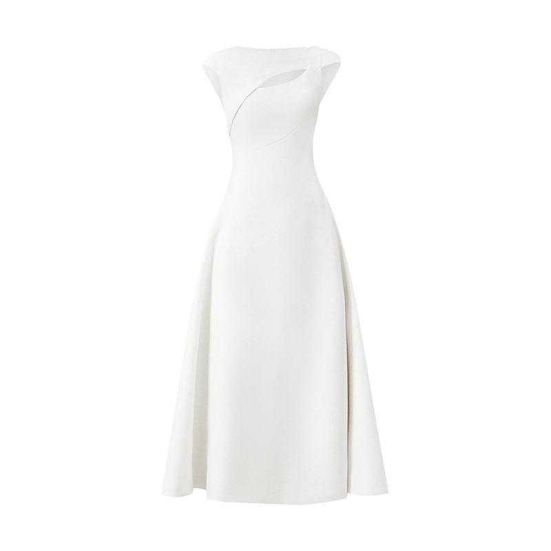 HOLLYHOCK A-LINE CUT-OUT CREPE MIDI DRESS IN WHITE