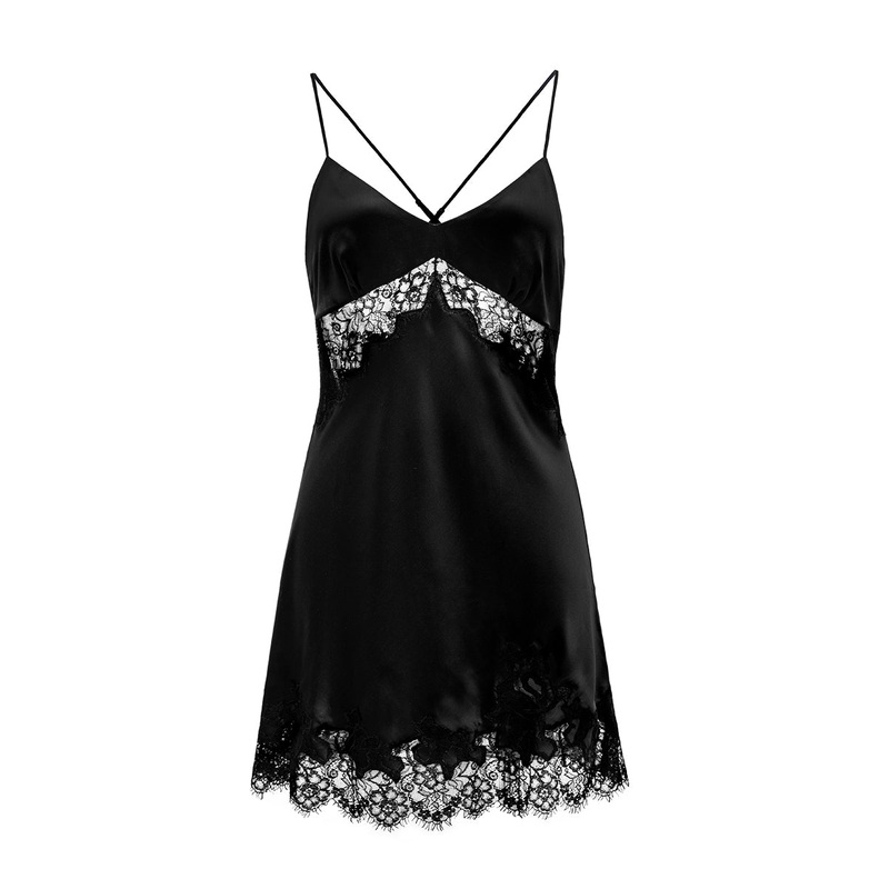 LATICA LACE-TRIMMED SLIP DRESS IN BLACK