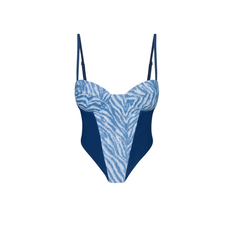 LOWELL CORSET IN DARK DENIM AND ZEBRA