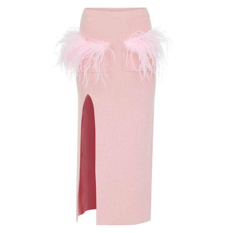 PINK VANILLA KNIT SKIRT WITH FEATHERS