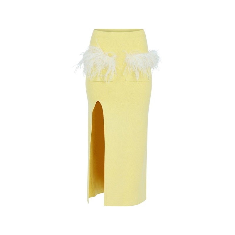 YELLOW VANILLA KNIT SKIRT WITH FEATHERS