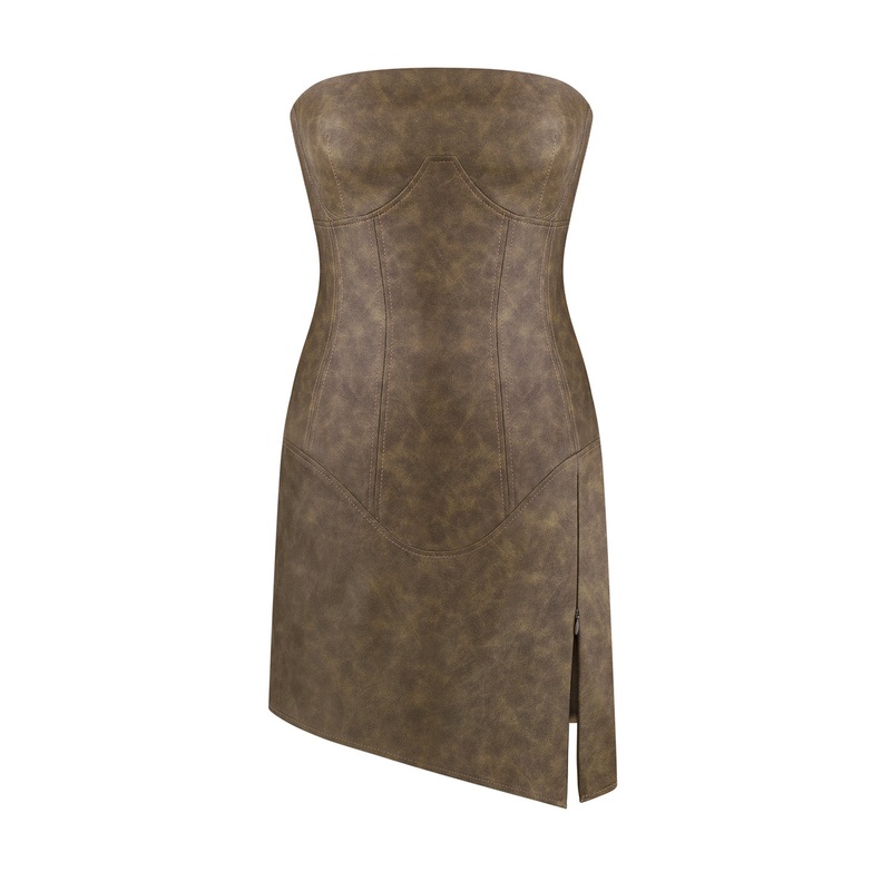 ECO-LEATHER GREEN MINI DRESS