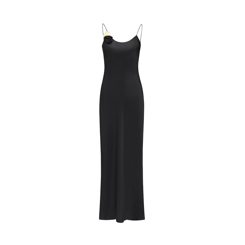 PETALS SILK BIAS-CUT DRESS IN BLACK