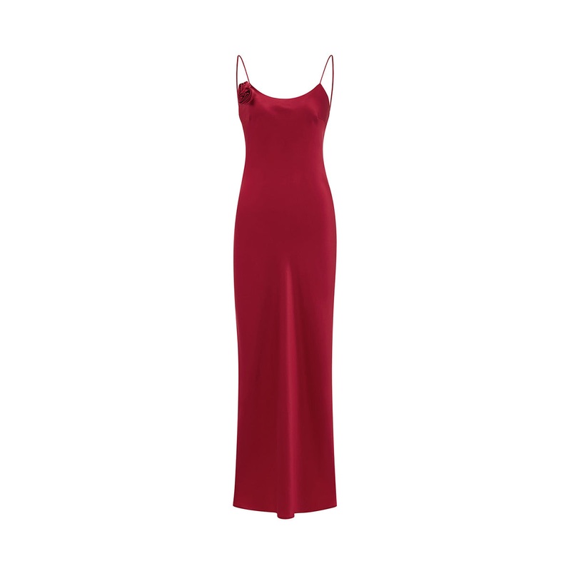 PETALS SILK BIAS-CUT DRESS IN RED