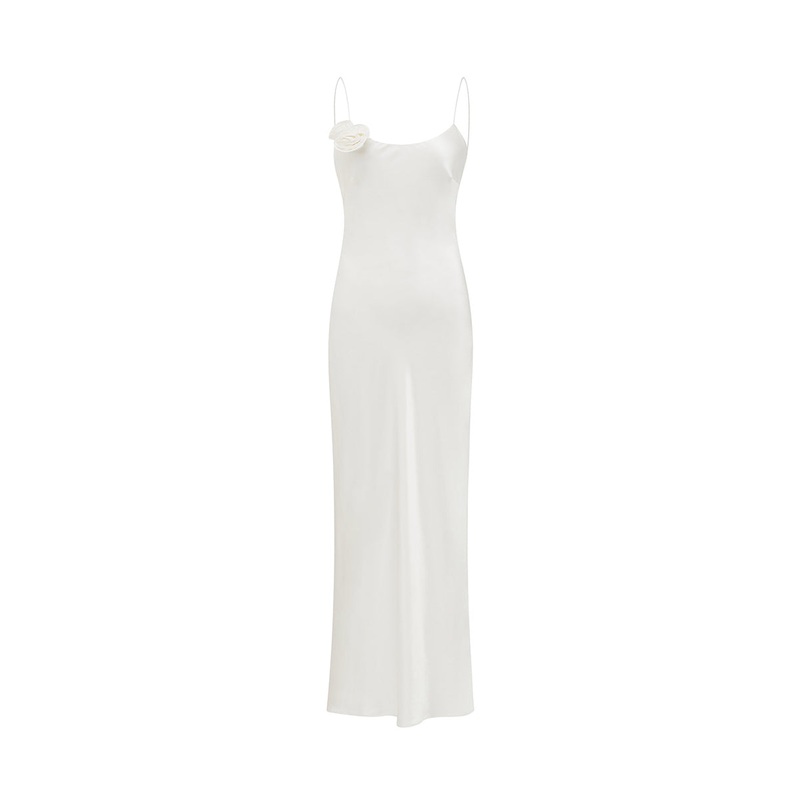 PETALS SILK BIAS-CUT DRESS IN WHITE