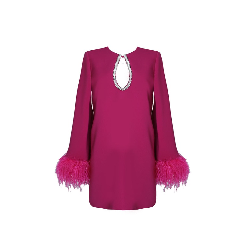 SHORT DRESS WITH DAZZLING CRYSTAL IN DEEP MAGENTA