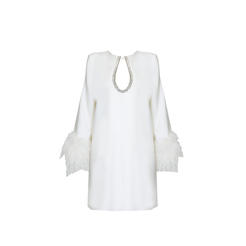 SHORT OFF-WHITE WITH DAZZLING CRYSTAL EMBELLISHMENTS