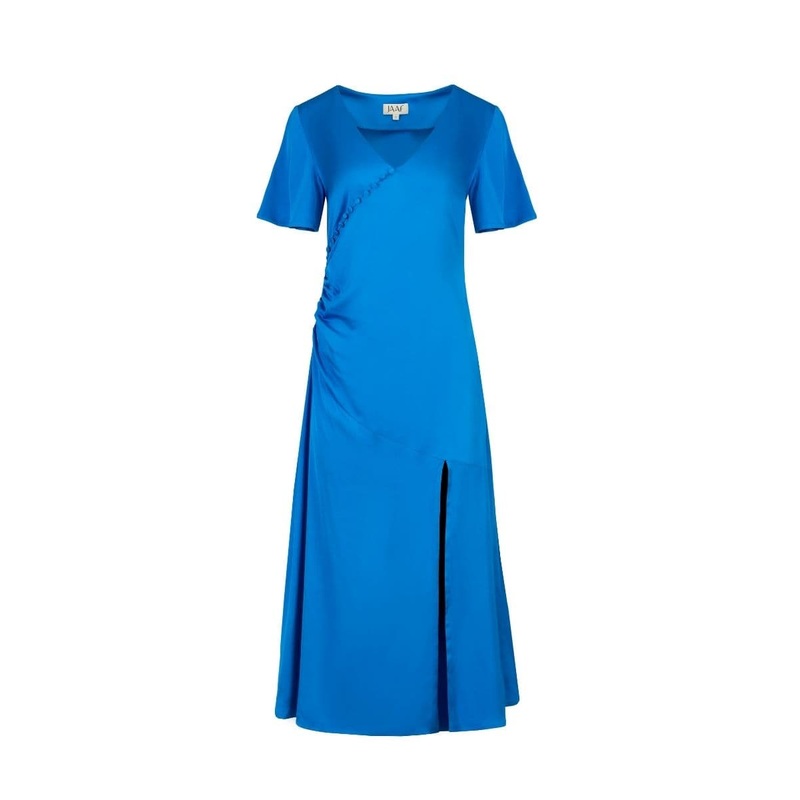 VIVID BLUE GATHERED MIDI DRESS