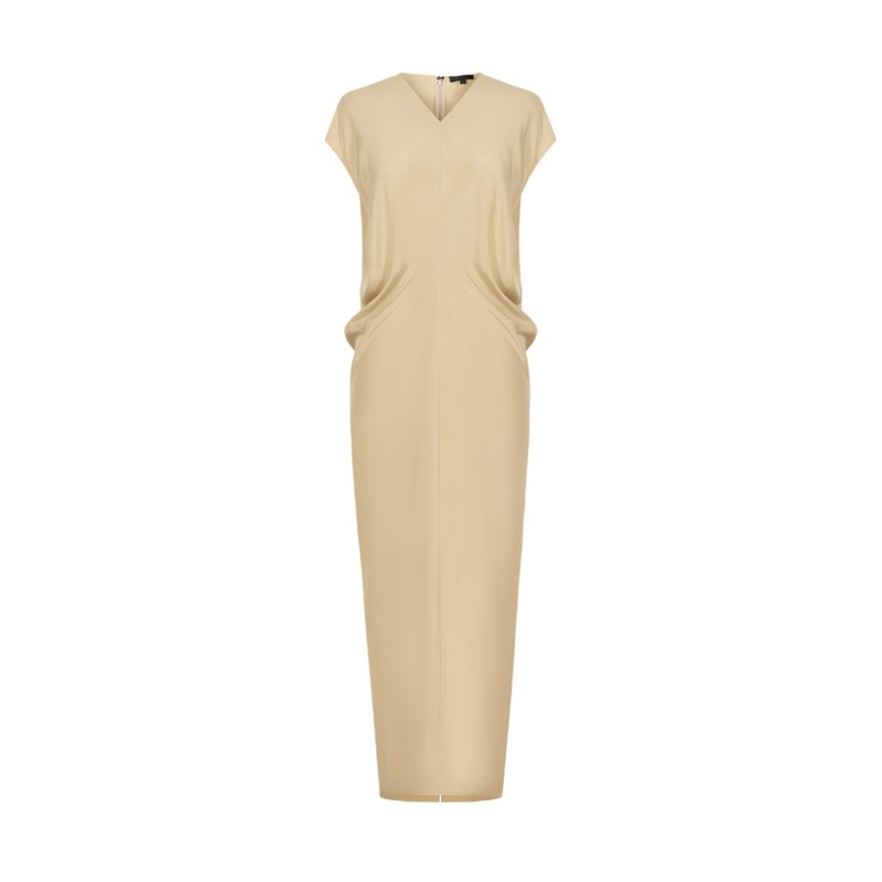 WRINKLED V-NECK DRESS IN GOLDEN