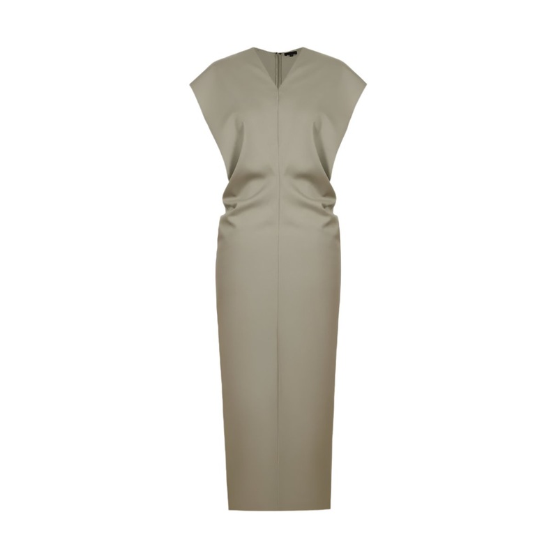 WRINKLED V-NECK DRESS IN GREEN