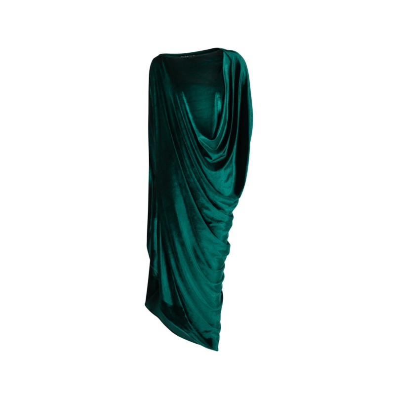ASYMMETRICAL SIDE-DRAPED MIDI DRESS