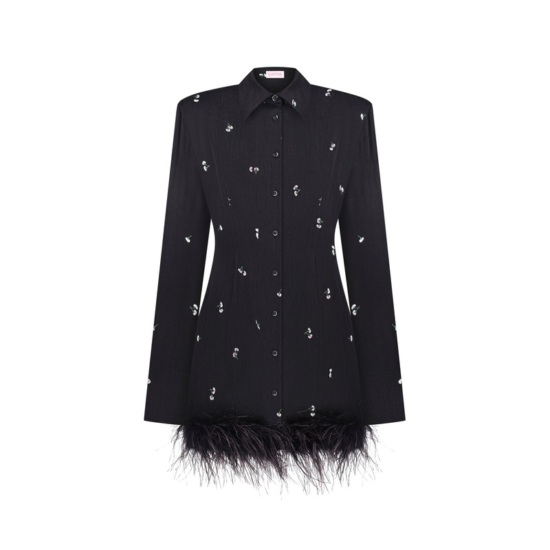 BLACK EMBELLISHED SHIRT DRESS