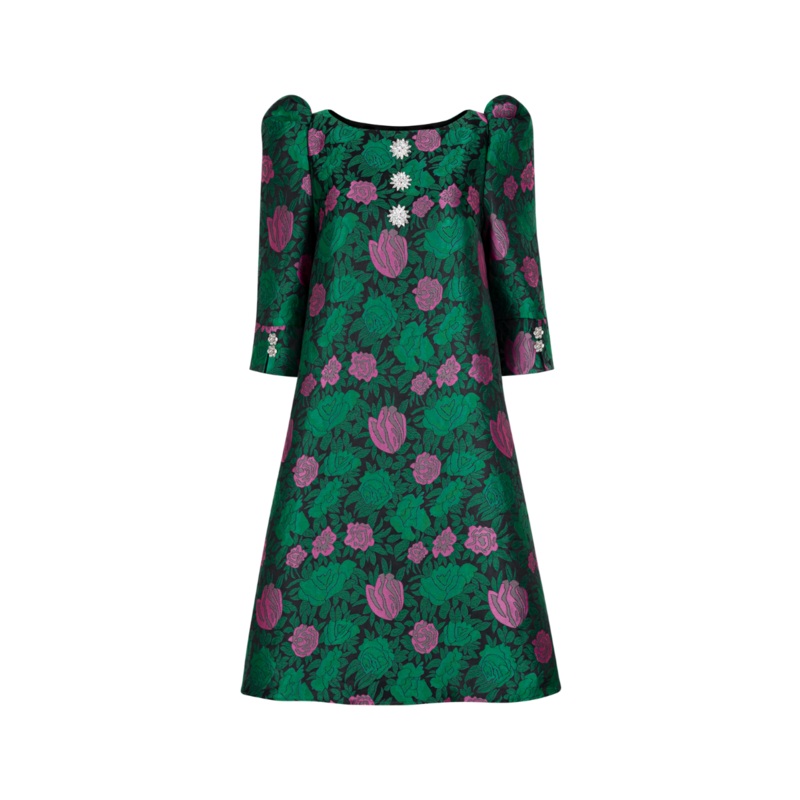BOAT NECK PUFF SHOULDER MIDI DRESS