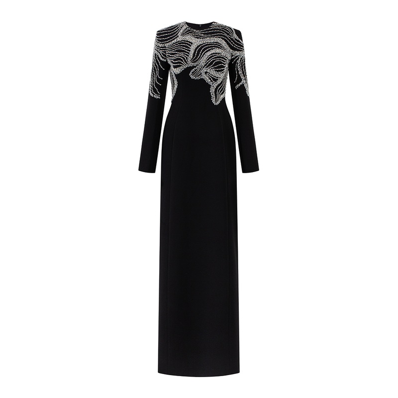 CRYSTAL EMBELLISHED SHOULDER STRAIGHT DRESS
