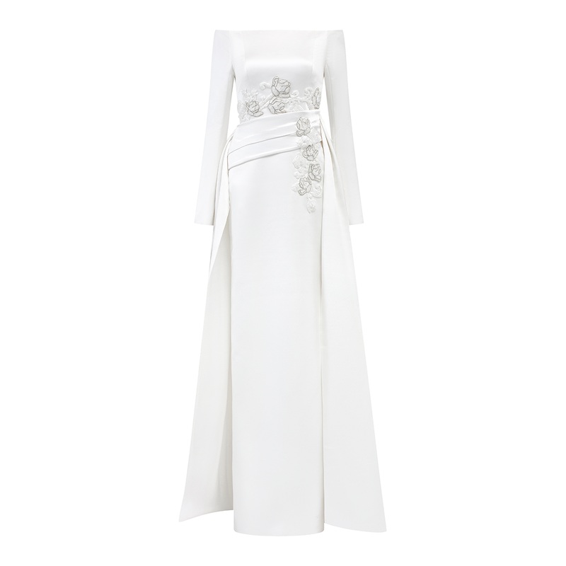 FLORAL EMBELLISHED LONG FLAP STRAIGHT DRESS