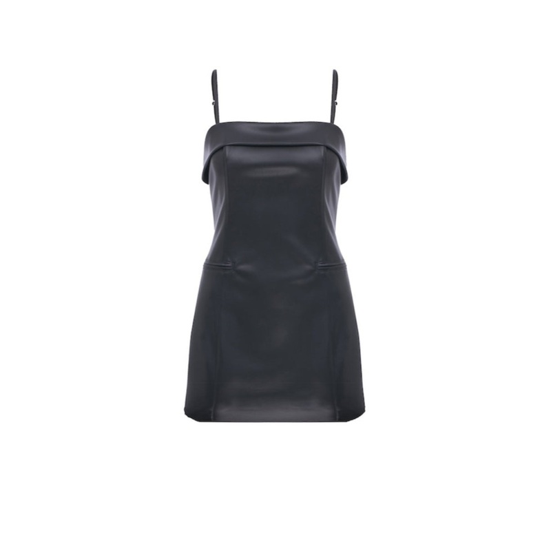GAIA MINI VEGAN LEATHER DRESS IN BLACK