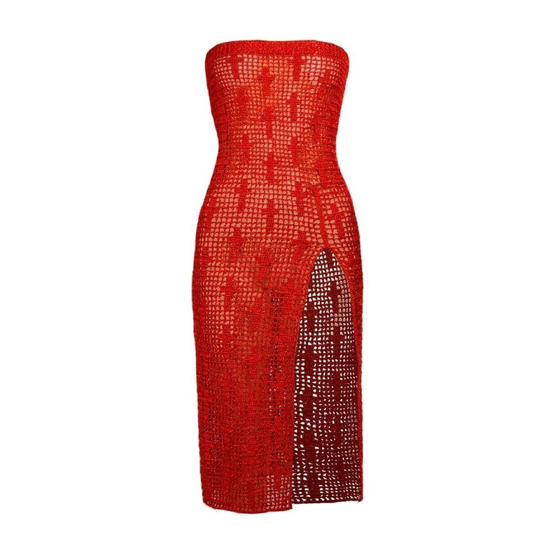RED CROSSES CROCHET MIDI DRESS