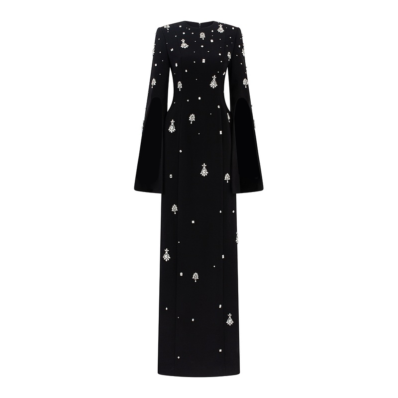 ROUND NECK CRYSTAL EMBELLISHED DRESS