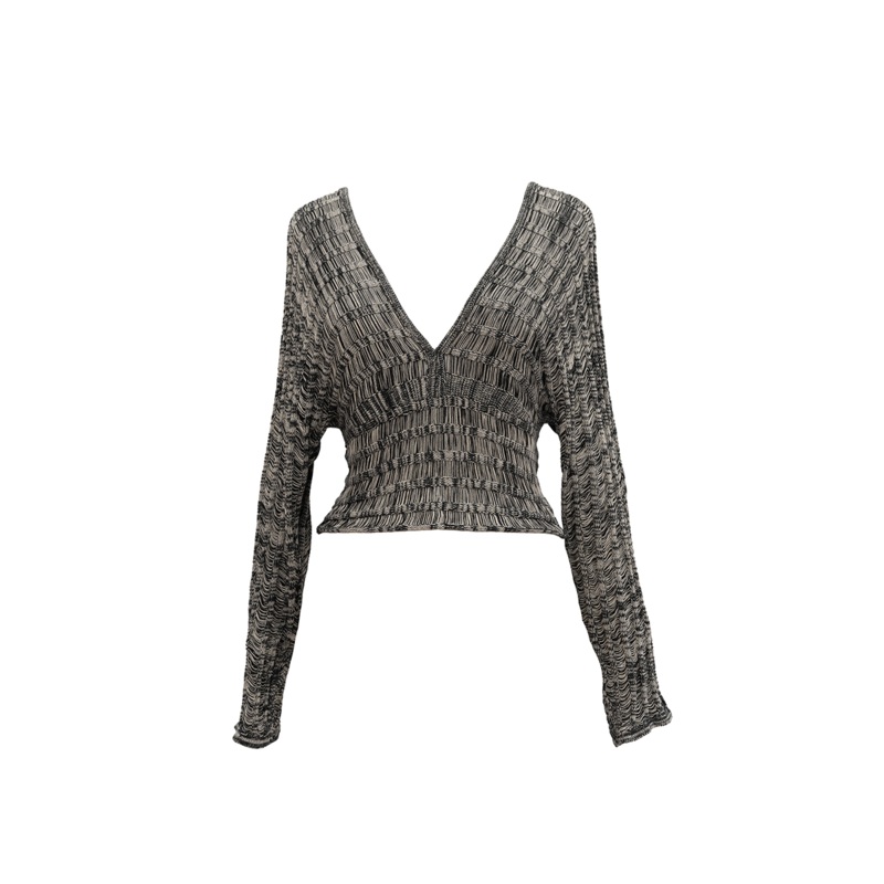 SAMAN BLACK AND BEIGE MELANGE TOP