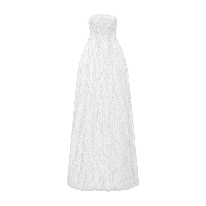 STRAPLESS WAVY CRYSTAL EMBELLISHED DRESS