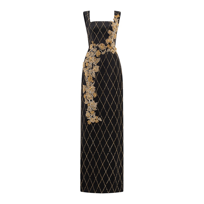 STRAPPY FISH NET CRYSTALLINE STRAIGHT DRESS