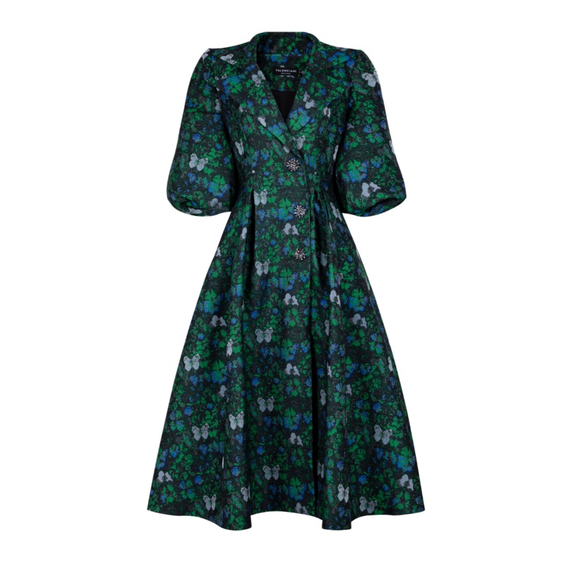WIDE NOTCH-LAPELS CINCHED WAIST MIDI DRESS