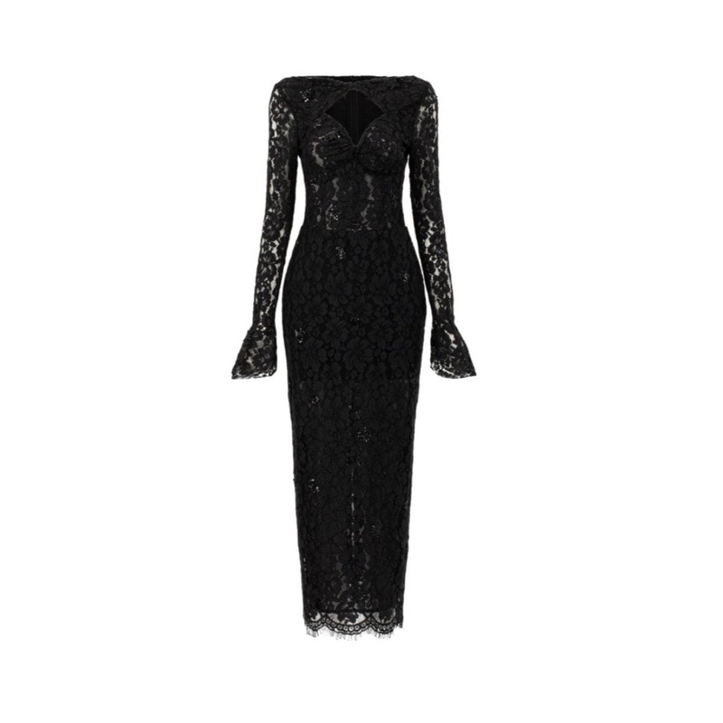 AVERY FLORAL LACE CUT OUT DRESS IN BLACK