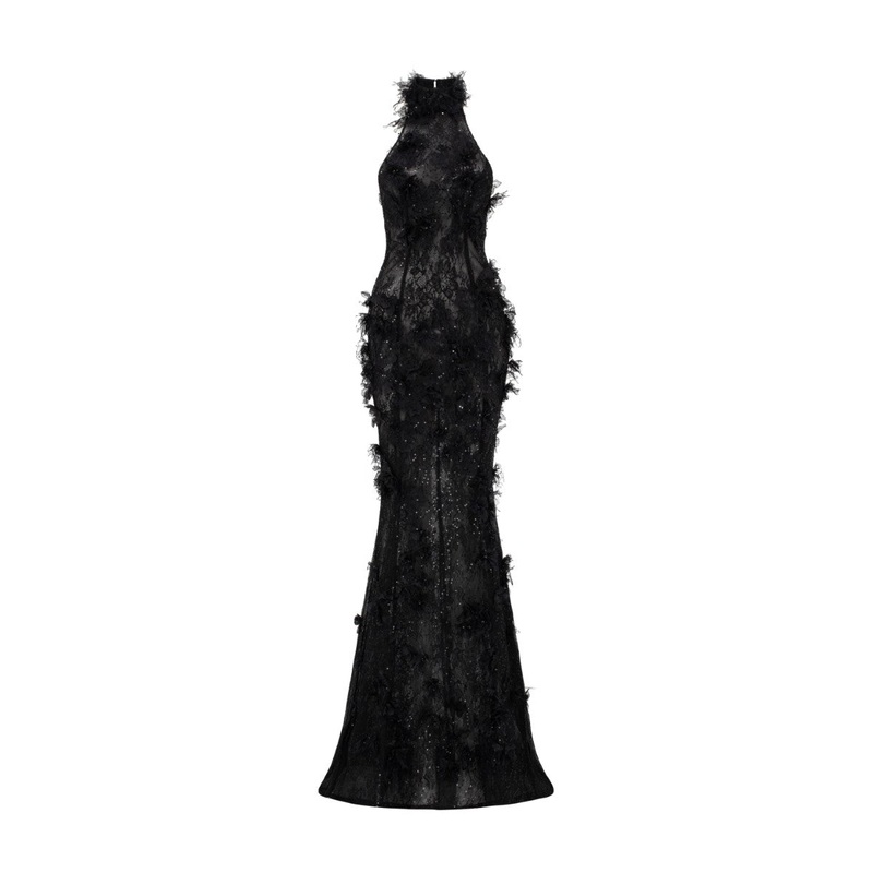 AYLIN FLORAL LACE HALTER NECK GOWN