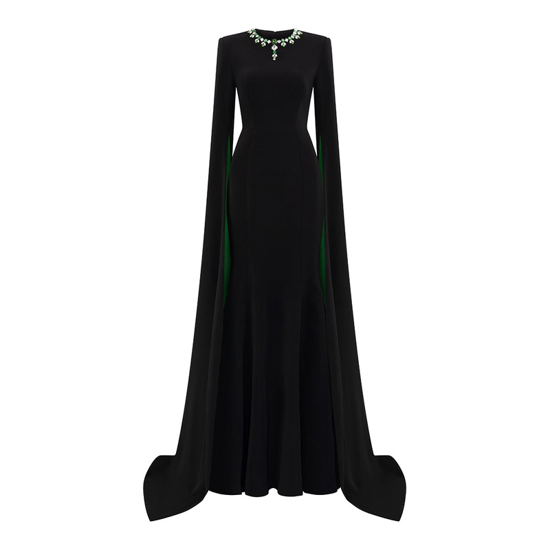 EMERALD CAPE SLEEVE MERMAID EVENING GOWN