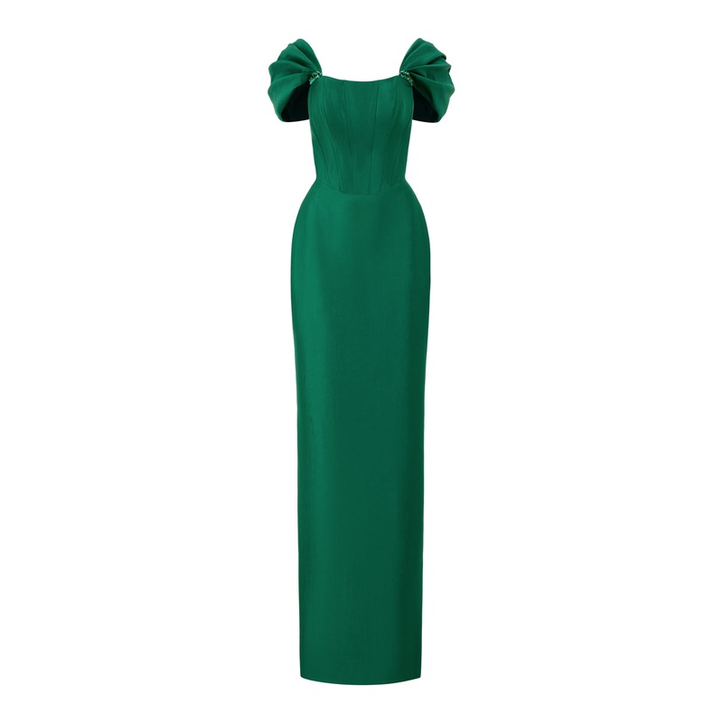 EMERALD COLUMN EVENING GOWN