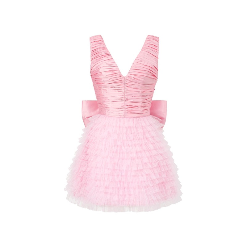 JORDYN SILK TAFFETA MIXED TULLE LAYERED DRESS