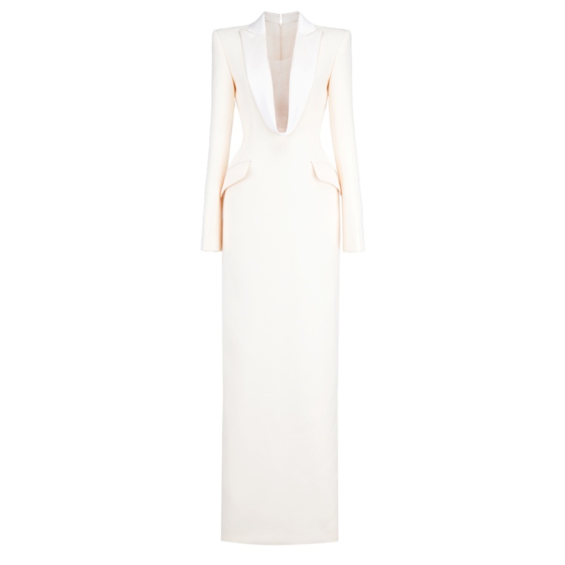 MIRANDA SHEATH PEAK LAPEL FLOOR LENGTH DRESS