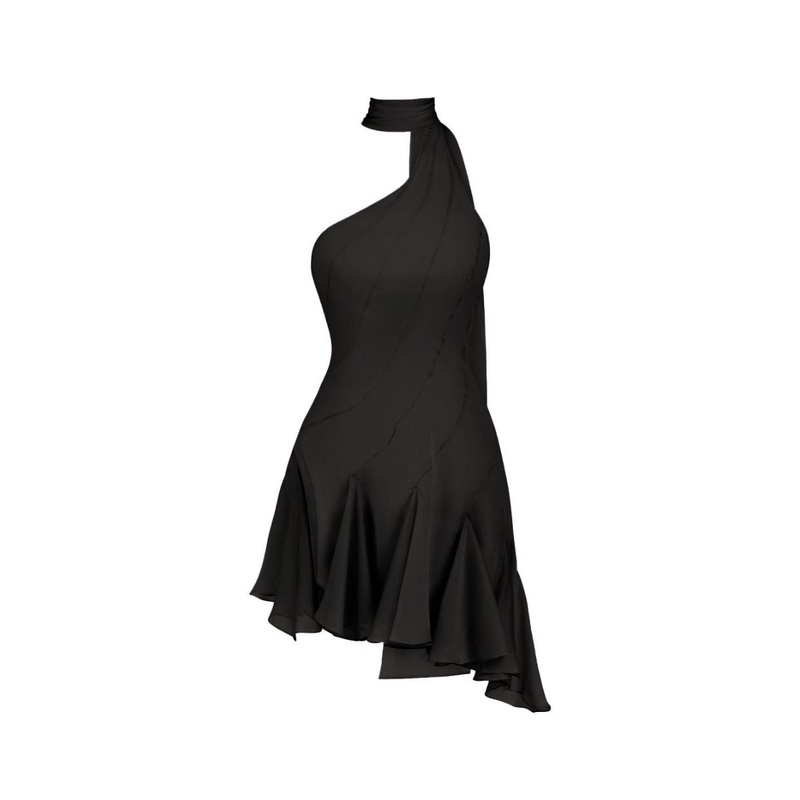MS. GODET ASYMMETRIC DRESS IN BLACK