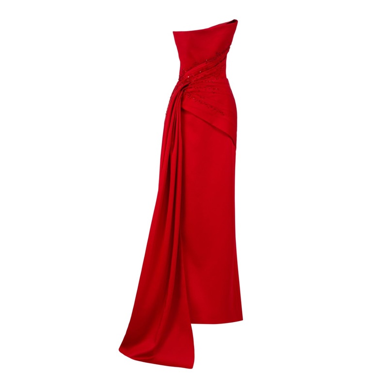 PARISA SILK TAFFETA STRAPLESS BODYCON GOWN