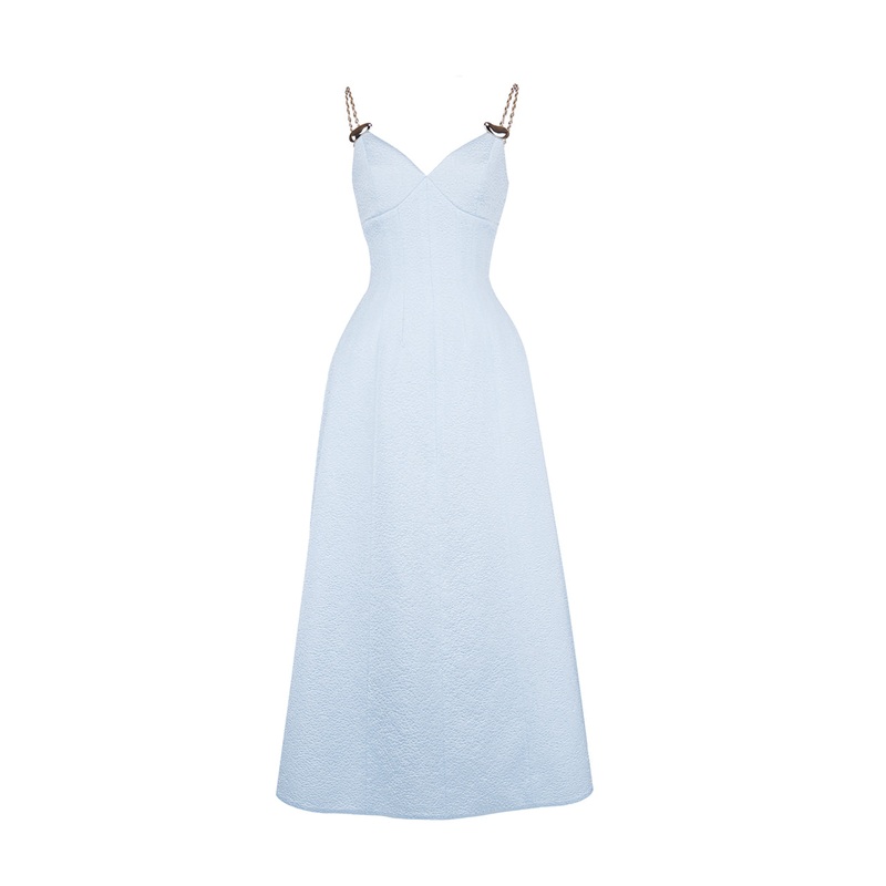 PLUMERIA A-LINE SPAGHETTI STRAP JACQUARD MIDI DRESS