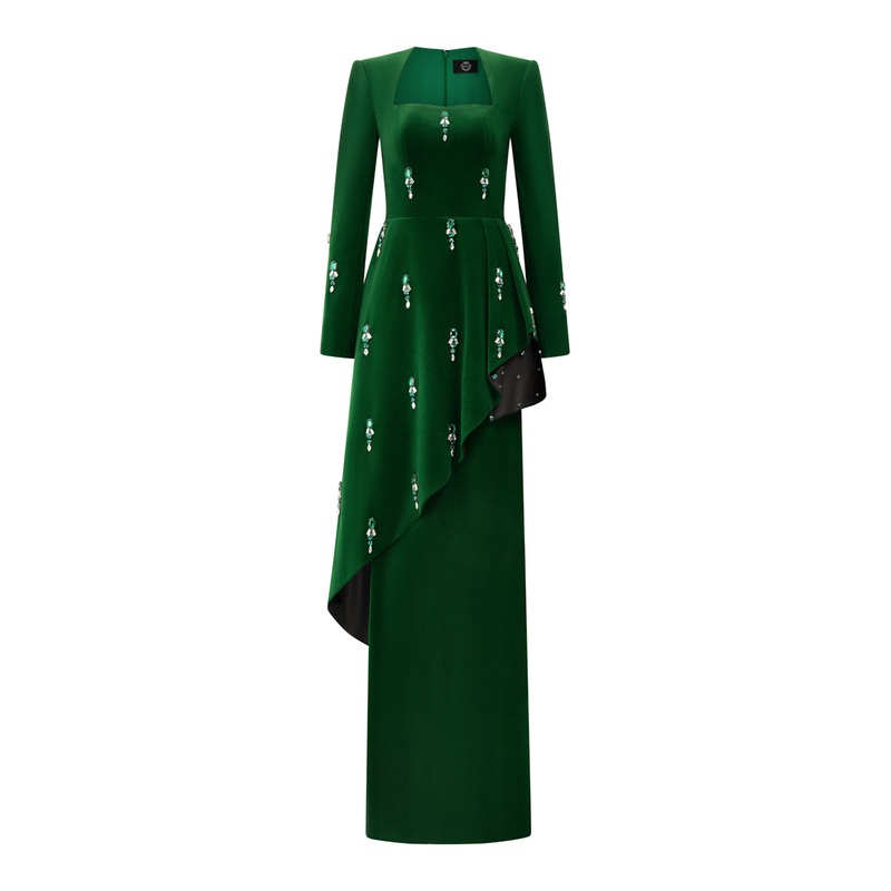 QUEEN ANNE EMERALD COLUMN GOWN