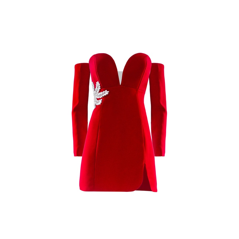RED BEADED COCKTAIL MINI DRESS