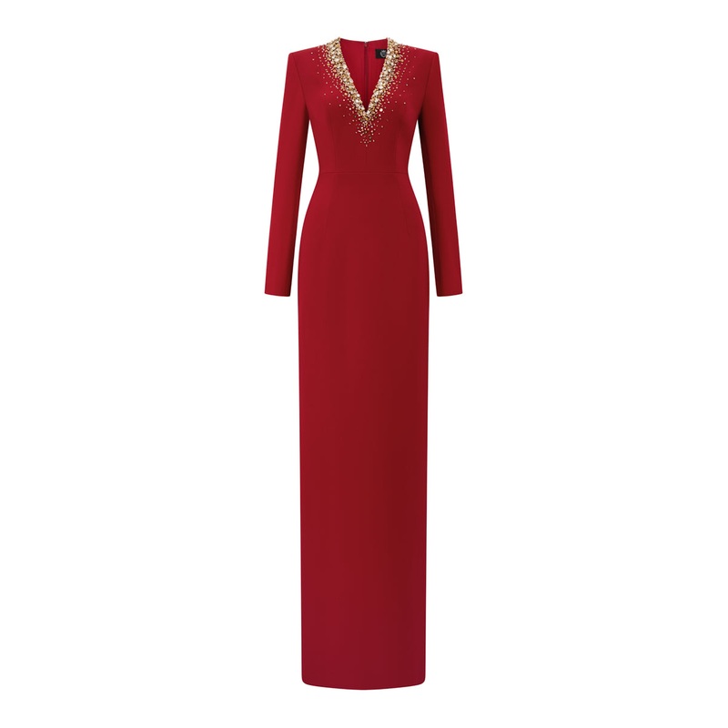 RUBY V-NECKLINE EVENING GOWN