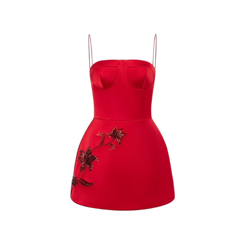 SIBEL SILK SATIN STRAPLESS DRESS